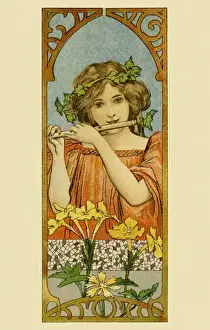Alphonse Mucha Female Piper Art Nouveau Print circa 1895