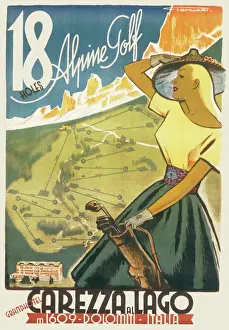 Alpine Golf Print: Carezzo al Lago, Italian Dolomites 1920s
