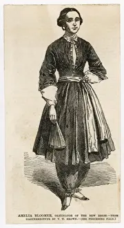 Prints of Amelia Bloomer, Originator of the New Dress - the first sight the British public received of the scandalous new attire for women Victorian Era Fashion Prints: Amelia Bloomer Print - 19th Century Illustration of the New Women's Dress