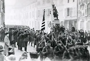 American Troops Ww1 Prints: American troops marching through Neufchatel, WW1