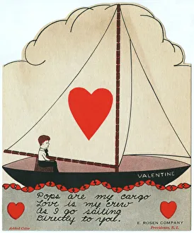 American Valentines Card - Boy sailing a yacht of love American Valentines Card - Boy sailing a yacht of love