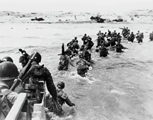 D-DAY Prints: American Troops Wading Through the Sea, Normandy Print