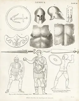 Ancient Roman Armor Print, Copperplate Engraving