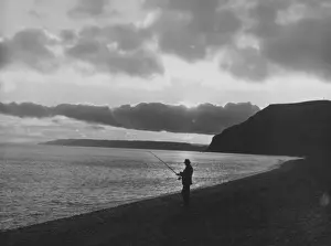 Angling at Sunset Print, Seatown Beach, Dorset