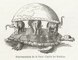 Prints of According to Hindu belief, the Earth is supported on elephants, standing on a tortoise, which floats in the Universal Ocean Reptile Prints: The Earth Supported by Elephants Print