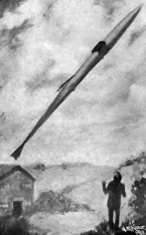 Print of the Annihilator rocket departing Earth for Mars in 1910