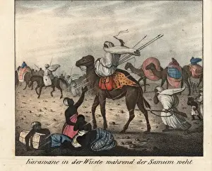 Friedrich Wilhelm Goedsche Art Prints: Arab caravan sheltering from the Simoom (Samum) wind