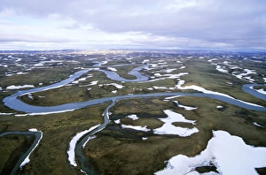 Arctic tundra in spring - an aerial view from a helicopter Arctic tundra in spring - an aerial view from a helicopter