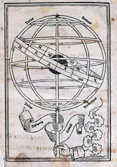 Prints of Armillary Sphere. Astronomicon by Gaius Julius Hyginus. 1st century. Incunabula 283. Edition of 1485. Venice. Library of the University of Barcelona. Catalonia. Spain Map Prints: Astronomicon Armillary Sphere Print, 1485 Venice Edition
