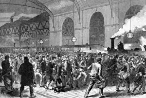 Victorian Era Transportation History Prints: Arrival of the workmens train