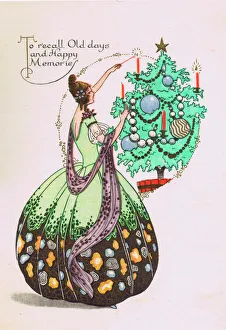 Art deco illustration for Christmas Card, 1920s Art deco illustration for Christmas Card, 1920s