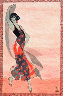 Art deco illustration for oriental dancer, 1920s Art deco illustration for oriental dancer, 1920s
