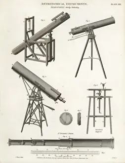 Copperplate Engravings Art Prints: Astronomical telescopes