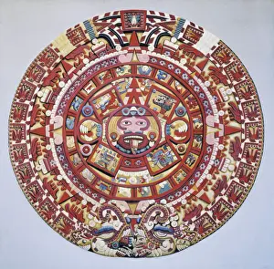 Polychrome Facsimile Print of the Piedra del Sol, 1479