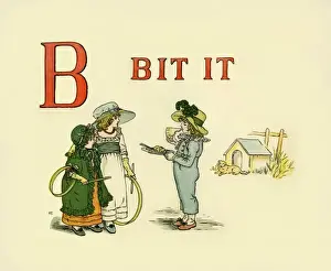 Prints of From A Apple Pie the iconic picture book by Kate Greenaway Date: 1886 Kate Greenaway Prints: Kate Greenaway's 'Bite It From A Apple Pie' Print, 1886