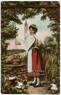 Print of Woman Hauling Babies from a Well, 1914