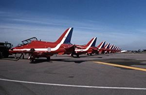 BAe Systems Hawks RAF Red Arrows line up Binbrook 1982 BAe Systems Hawks RAF Red Arrows line up Binbrook 1982