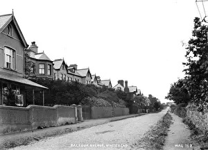 Prints of Balfour Avenue, Whitehead - a view of a residential street with no people. (Location: Northern Ireland: County Antrim: Whitehead). Date: circa early 1900s County Antrim Prints: Early 20th Century Print of Balfour Avenue, Whitehead