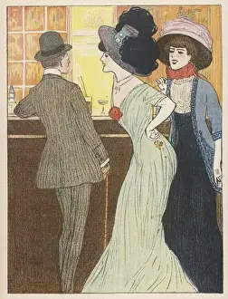 Vintage Pub Atmosphere Prints: Three at the Bar 1908