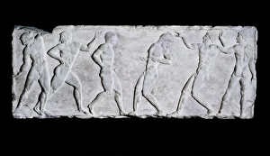 Base of a funerary kouros with six athletes Base of a funerary kouros with six athletes