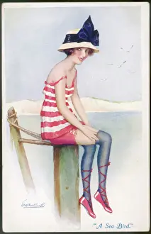 Vintage Bathing Costumes Prints: Bathing Belle on Pier