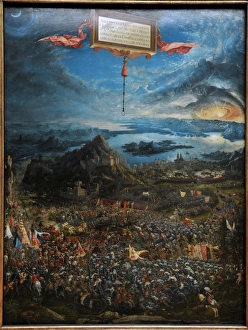 The Battle of Alexander at Issus. Oil painting by the German The Battle of Alexander at Issus. Oil painting by the German