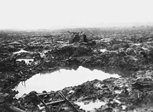 Battle of Passchendaele Print: Derelict Tank in Shell Hole