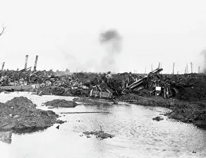 Prints of 60 pounder guns in action near Langemarck, Belgium in the first Battle of Passchendale during World War I on 12th October 1917 Map Prints: WWI 60 Pounder Guns in Action Print, Langemarck, Belgium