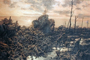 A battlefield scene at dusk Western Front A battlefield scene at dusk Western Front