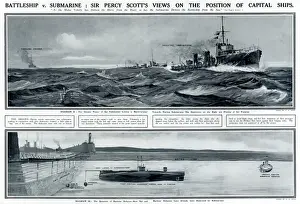 Battleship v. submarine: A 1914 Print by G. H. Davis