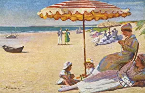 Sun Protection At The Beach Prints: Under Beach Parasol