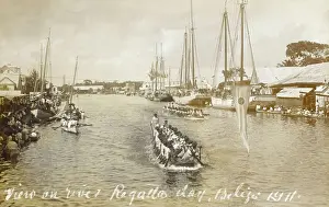 Prints of A regatta on the Belize Haulover Creek, also called the Belize River, Belize City, Belize. Date: 1911 Honduras Prints: Belize Regatta Print, 1911