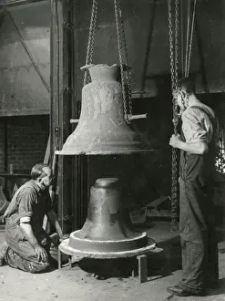 Bell Foundry Print: Lowering the Mould over the Core, 1950s