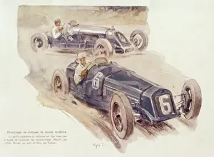 1928 Print of Benoit in a Delage and Divo in a Talbot