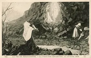 Prints of Bernadette Soubirous has her first vision of Mary at the Grotto Related Prints: Print of Bernadette's 1st Vision at the Grotto