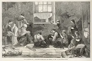 Prints of Bethnal Green, London : interior of a garret at No 10, Hollybush- Place; a workman describes conditions to a visiting inspector Slums Prints: Bethnal Green Slum Print, 1863