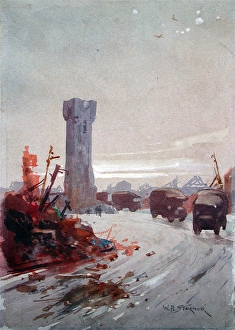 Bethune : the Clock Tower and convoy of lorries Bethune : the Clock Tower and convoy of lorries