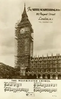 Palace Prints: Big Ben with Scaffolding, Palace of Westminster Print 1933