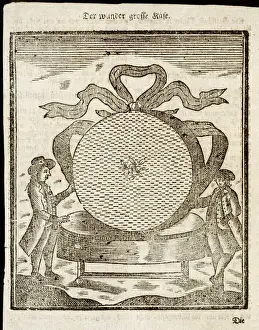Prints of Cheese weighing 1000 pounds (lbs) given as a gift to King George III in 1793 from the Duchy of Chester. Presumably a Cheshire cheese? Two men stand by to give an idea of scale Cheshire Prints: A 1793 Print of a massive Cheshire cheese, weighing 1000 pounds
