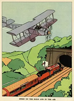 Tunnel Prints: A Biplane and the London Express Steam Train Print, 1928