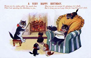 Birthday Greetings postcard - A family of Cats at home Birthday Greetings postcard - A family of Cats at home