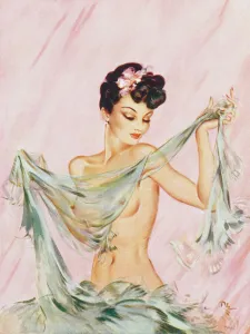 <b class=qtipBold><figcaption>Black and Blue by David Wright</figcaption></b><br>Black and Blue by David Wright. Wright produced a series of over 160 illustrations or 'pin-ups' for 'The Sketch' during the 1940's. David Wright's 'Lovelies' proved hugely popular and adorned practically every military mess, bunker, dormitory or club room in the country during World War II.<br><em>© Estate of David Wright/ILN/Mary Evans Picture Library</em> Black and Blue by David Wright