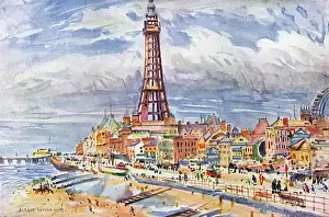 Vintage Blackpool Print, 1921: Tower and Beach Scene