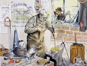 Malcolm Greensmith Painting Prints: Blacksmith at work in his forge
