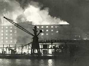 Blitz in London -- warehouses, Surrey Docks, WW2 Blitz in London -- warehouses, Surrey Docks, WW2