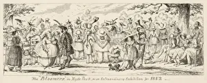 Prints of A view of things to come - women wearing the trousers. All of female kind take to wearing bloomers. A kilted scotsman chats to a newly emancipated lady Victorian Era Fashion Prints: Ladies in Bloomers, A View of Things to Come Print