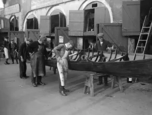 Boat Maintenance Workers at R. Redknap and Sons Boathouse Print