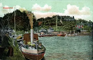 Prints of Boats on River, Shepperton, near Sunbury on Thames, Middlesex, England. Date: 1907 Middlesex Prints: Boats on River, Shepperton Print, 1907