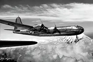 Prints of Boeing B-29 Superfortress prototype from a dramatic aspect taken during early test flying Airplanes And Aviation Prints: Boeing B-29 Superfortress Prototype Test Flight Print
