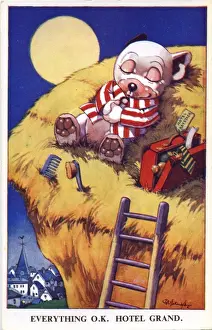 Old Illustration Art Prints: Bonzo asleep on a haystack
